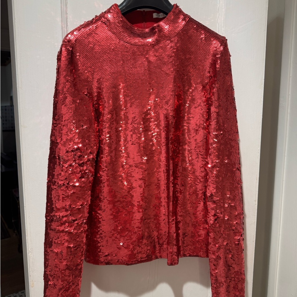 Veronica Beard Red Sequin Blouse